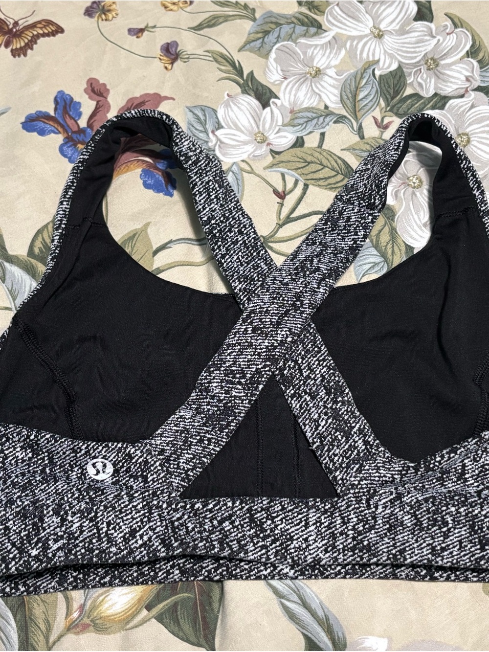 lululemon athletica Black with White Marled Crossback Sports Bra
